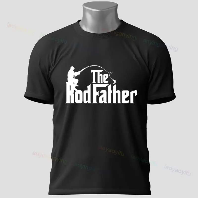 Camiseta gráfica de pesca divertida, camiseta 100% de algodón de manga corta informal a la moda con diseño "The Rodfather", perfecta para ropa de pesca al aire libre