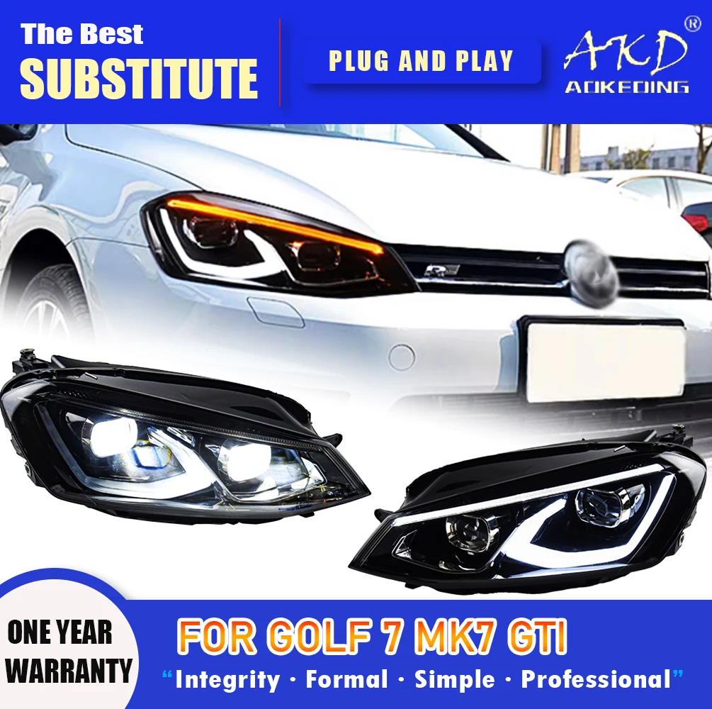 AKD Head Lamp for VW Golf 7 LED Headlight 2013-2017 Headlights MK7 Golf7 DRL Turn Signal High Beam Angel Eye Projector Lens