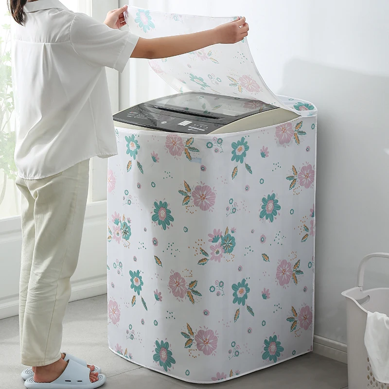 Washing Machine Protective Cover Print Floral Flip Washing Machine Dust Covers Multi-function Household Dust Cloth Waterproof