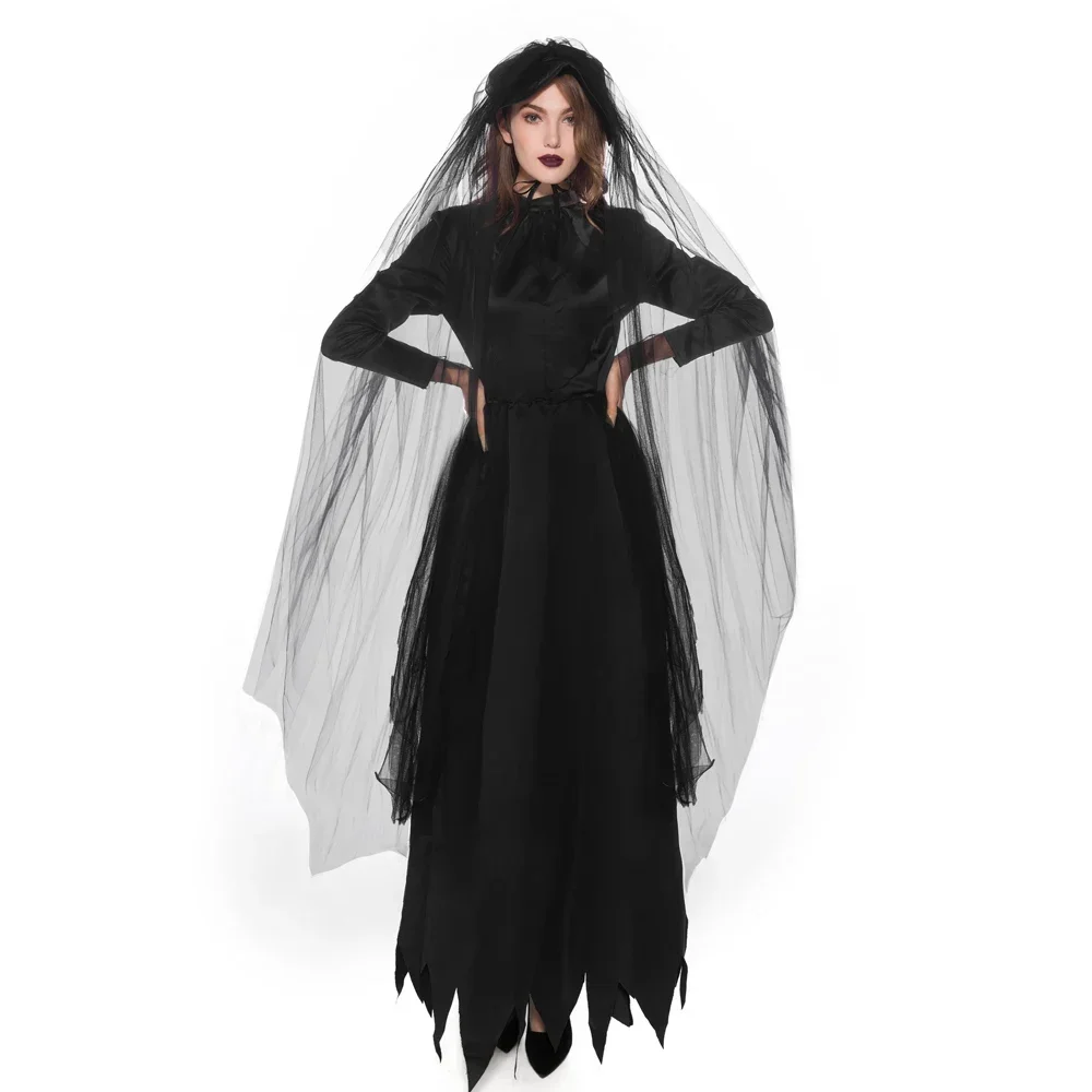 Nuovo Halloween Fantasmi morti per adulti Vestito da strega Demone Vampiro Costume Abito scuro Diavolo Fantasma Sposa Costumi Abiti spaventosi