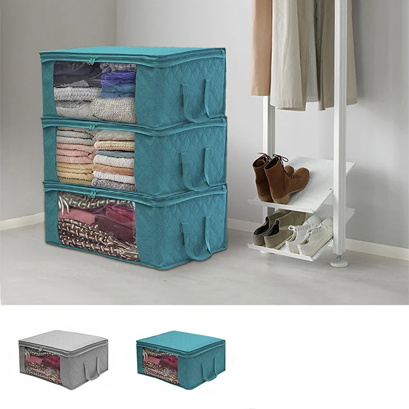 

3 pack large capacity quilt storage bag, transparent visible foldable, suitable for clothes bed sheets quilt cover pillow toys