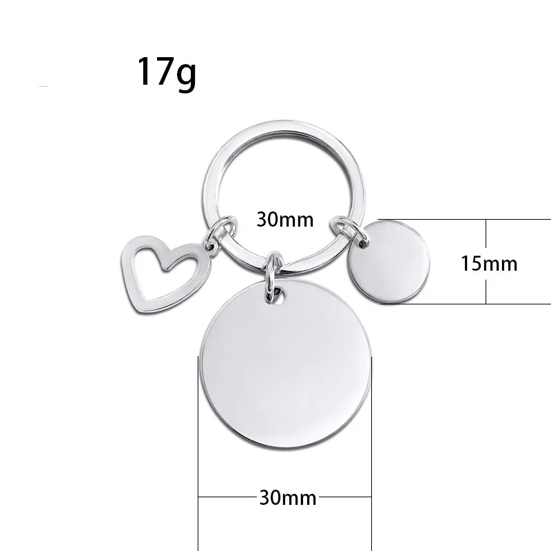 Customized Round Heart Stainless Steel Keychain Keyring DIY Bag Car Key Accessories Wholesale
