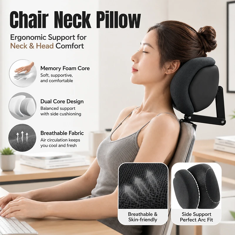 Chair Headrest Comfortable Office Nap Protection Headrest Elastic Sponge Head Pillow Ergonomic Adjustable Support Cushion