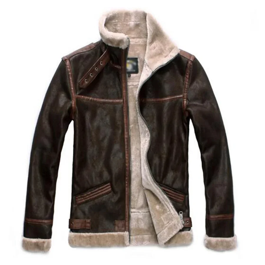 Jacket Men Winter Fleece Plush Riders Jacket Windbreakers Synthetic Coat Brown