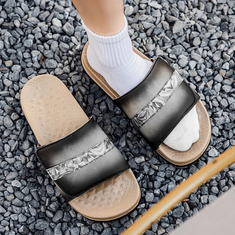 Practical Daily Men Summer Slippers Flat Anti Slip Wear Resistant Feature Student Leisure Walking Footwear