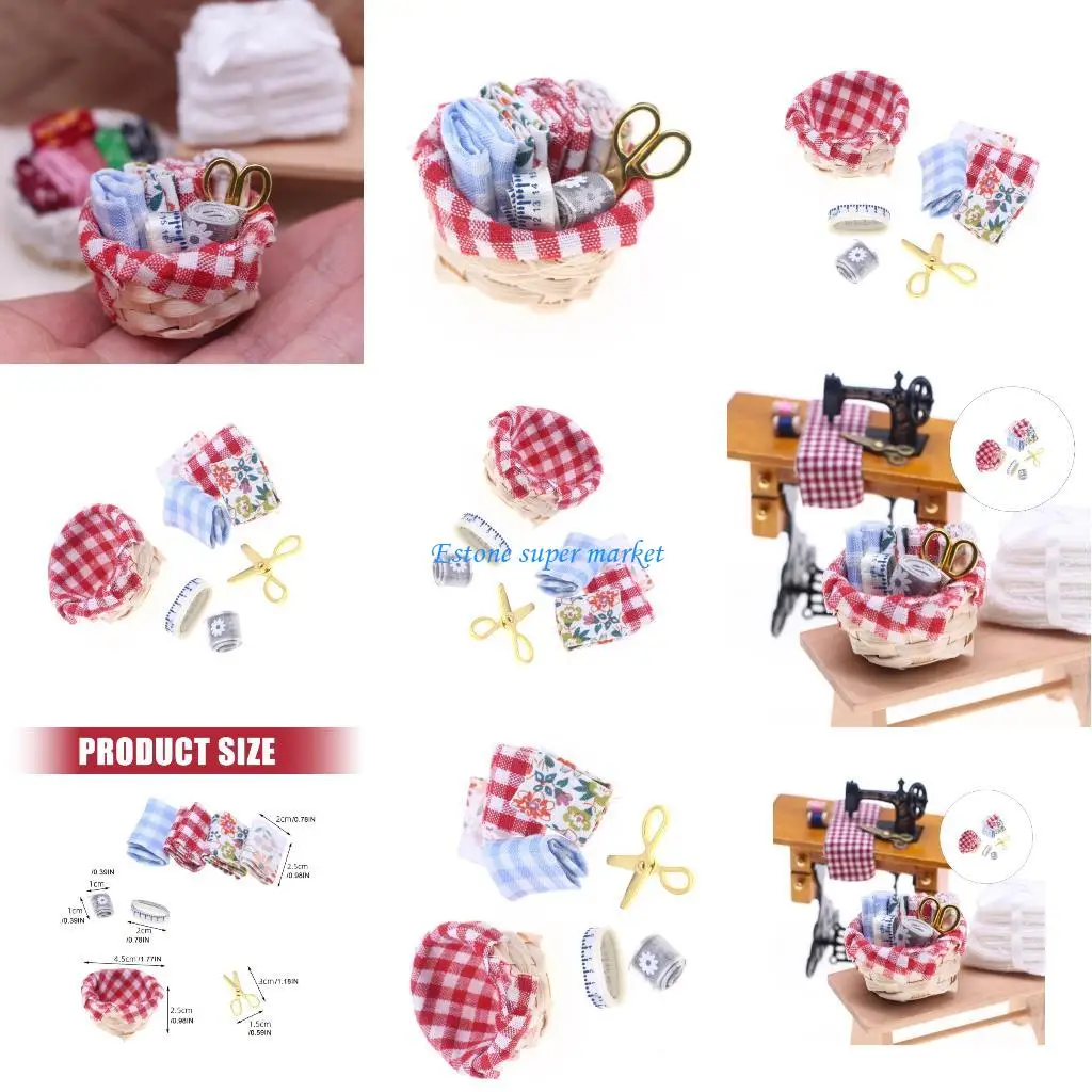 

090B Miniature Sewing Set with Fabric Tool Doll House Scene Display Props For Children