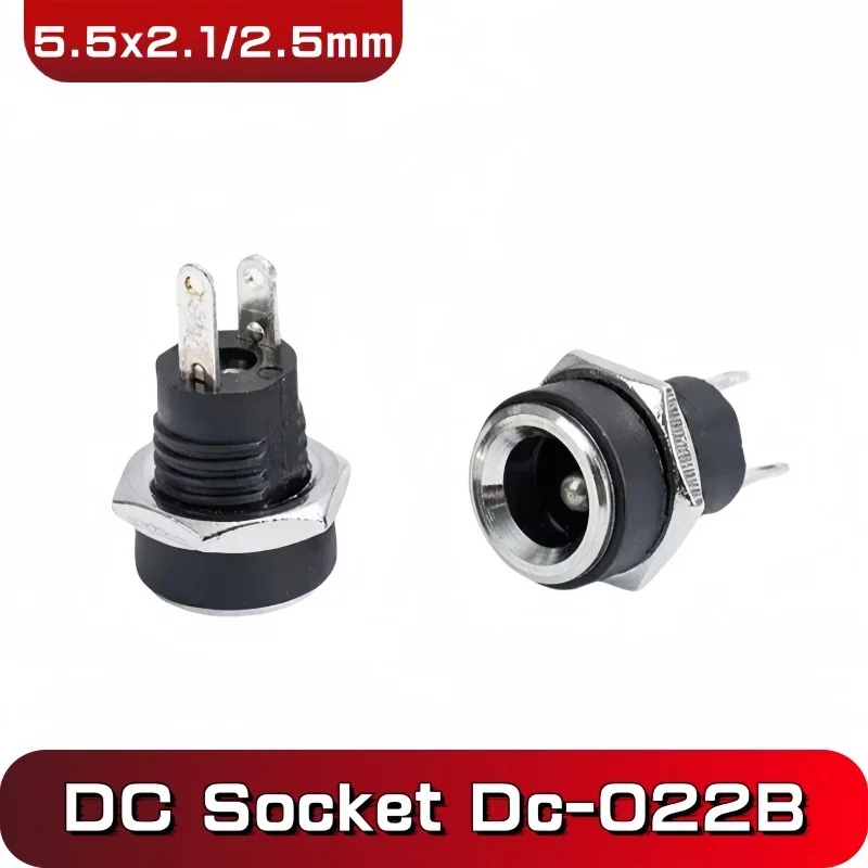 DC022B 5.5 x 2.1mm DC Power Jack Supply Socket Connector DC Female 2 Terminal 2 Pin Panel Mount Connector Plug Adapter 5.5*2.5