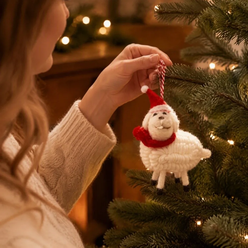 Creative Handmade Crochet Sheep Ornament Cute Curly Fur Little Lamb Hanging Pendant Plush Scarf Hat Curly Wool Sheep Pendant