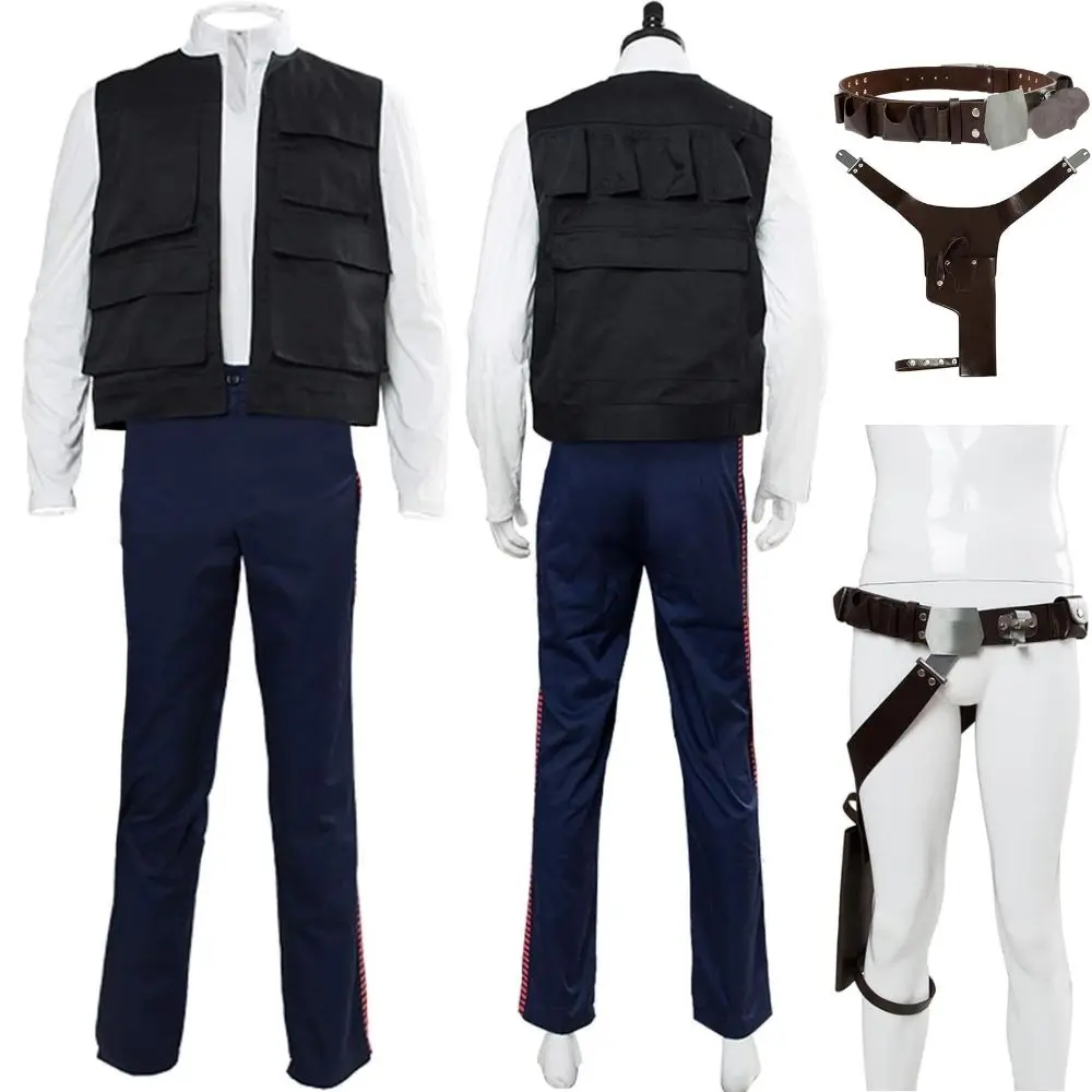 

Han Solo Cosplay Fantasia Costume Disguise for Adult Men Uniform Shirt Vest Pants Belt Outfits Halloween Carnival Party Clothes