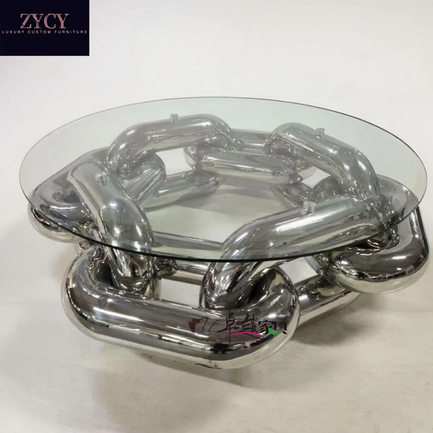 Italian-Style Light  Coffee Table Modern Stainless Steel Art Transparent Tempered Glass Side Table for Villa Living Room