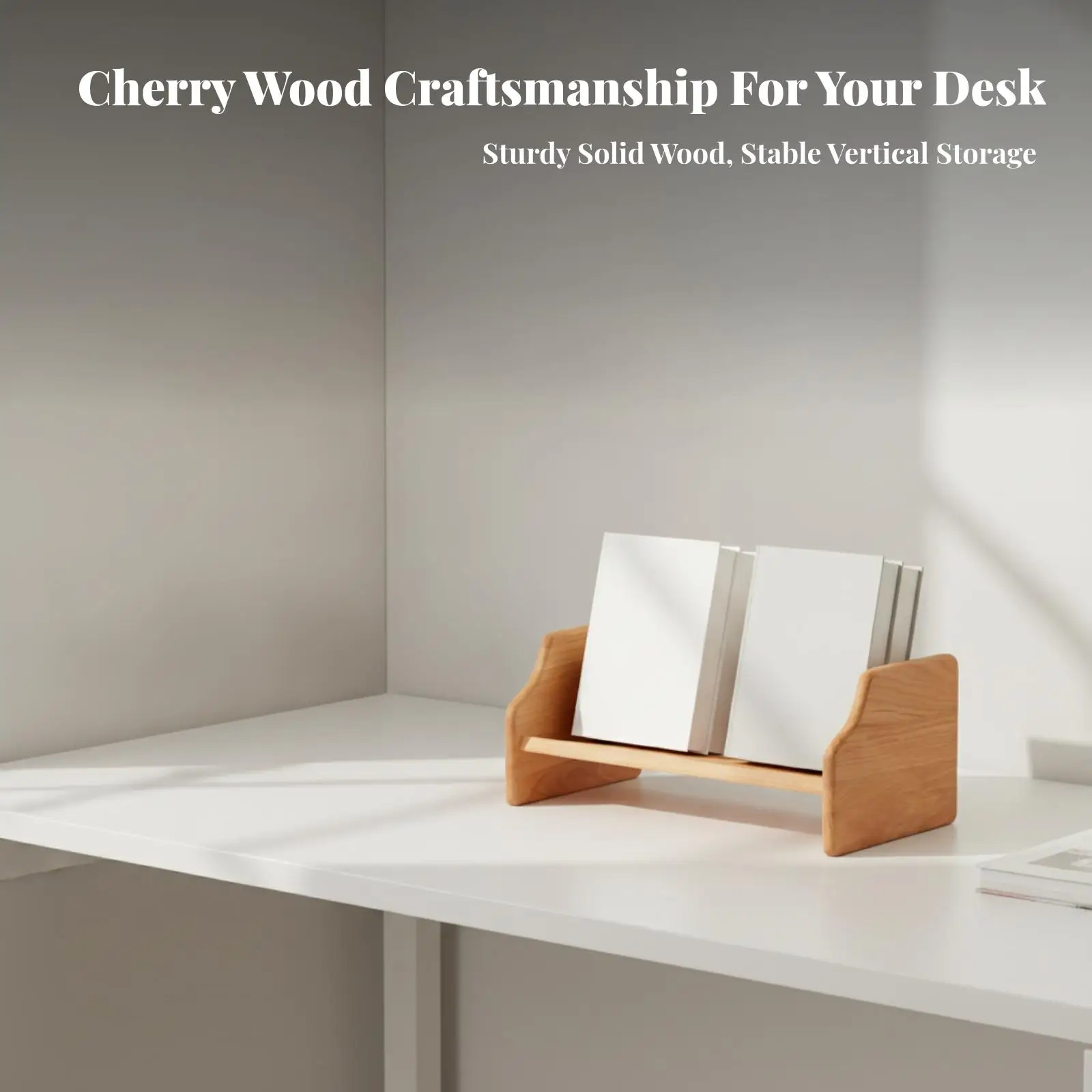 Cherry Finish Wooden Desk Shelf with Open Compartment for Book Storage and Decorative Display on Workspace