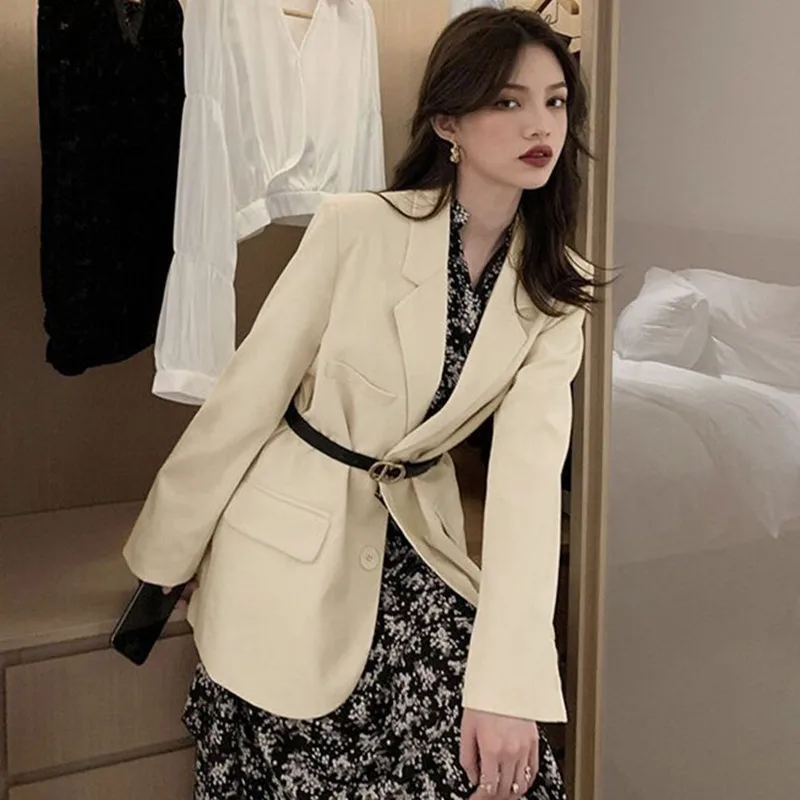 DAYIFUN Solid Suits Coats Women Fall 2023 New Fashion Style British Style Blazers Collar Coat Korean Long Sleeve Top Lady Blazer