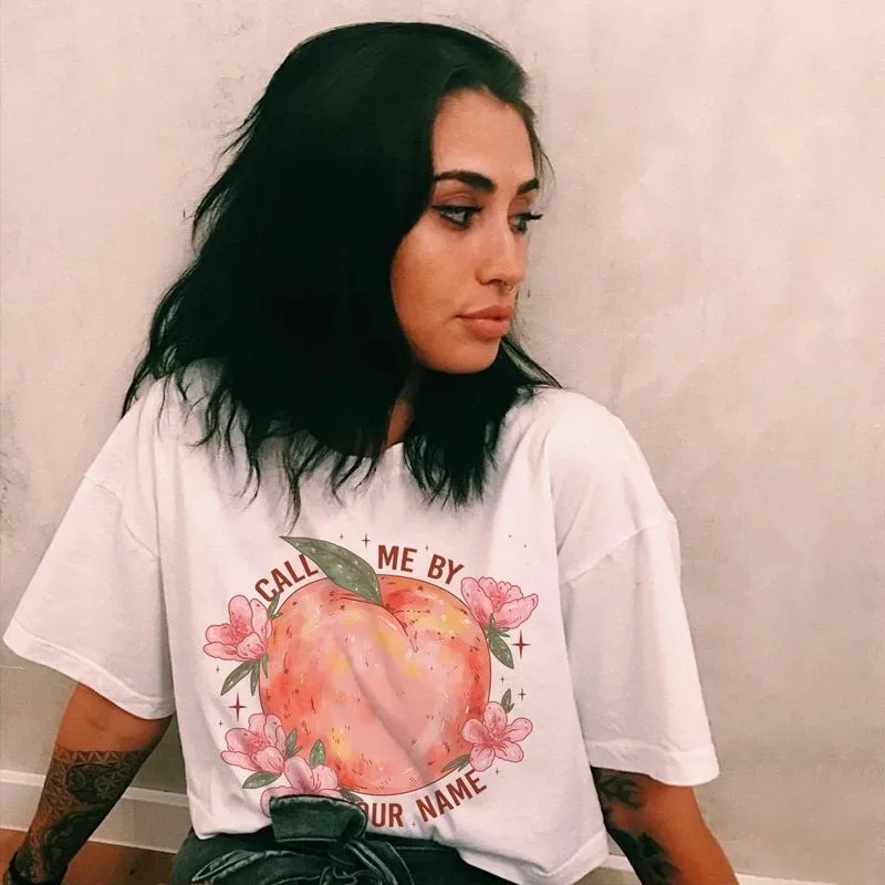 Love Heart T Shirt 2026 Summer New Peach Blossom Printed Short Sleeve Casual T-shirt for Women