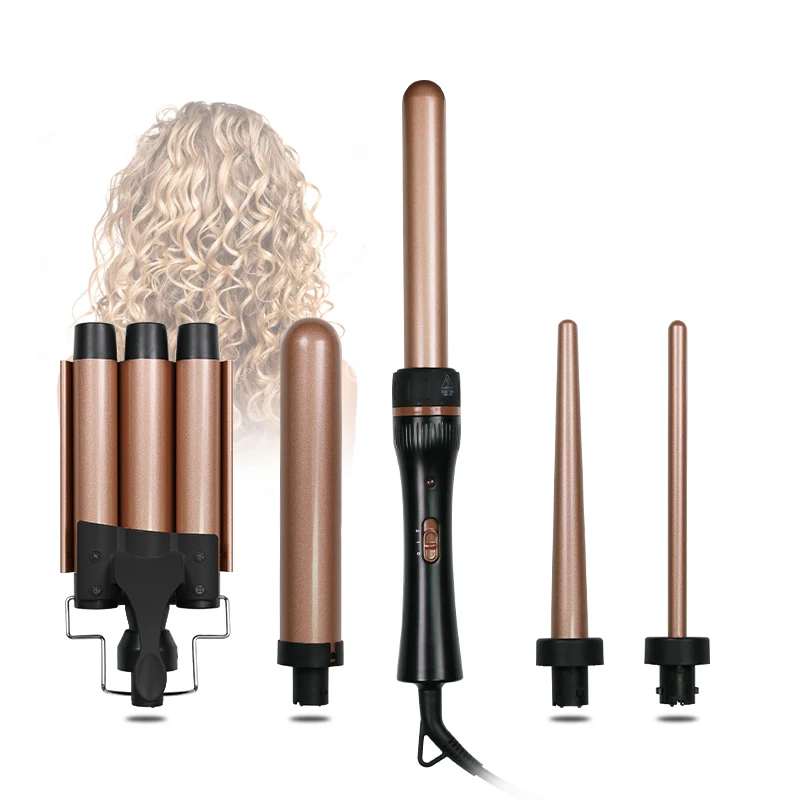 

5 in 1 Interchangeable Curling Iron Curl Wand Curling Set LCD Display Hair Curler Roller Hot Brush Comb Tools
