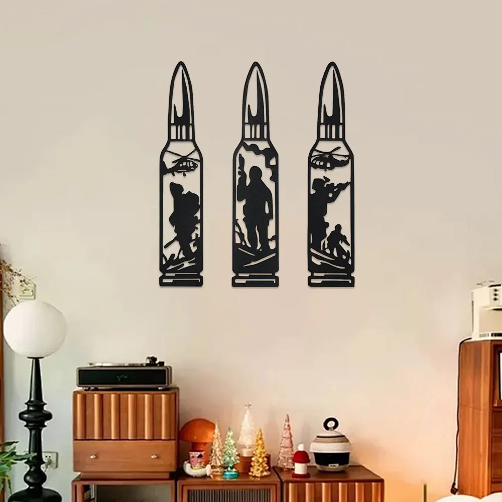 DDPNKL 3-teiliges, unverwechselbares Wandkunst-Dekor aus Metall mit Soldatenkugel – Militär-Tribut-Bastelarbeiten für den Innen- und Außenbereich, ideales Geschenk für Veteranen