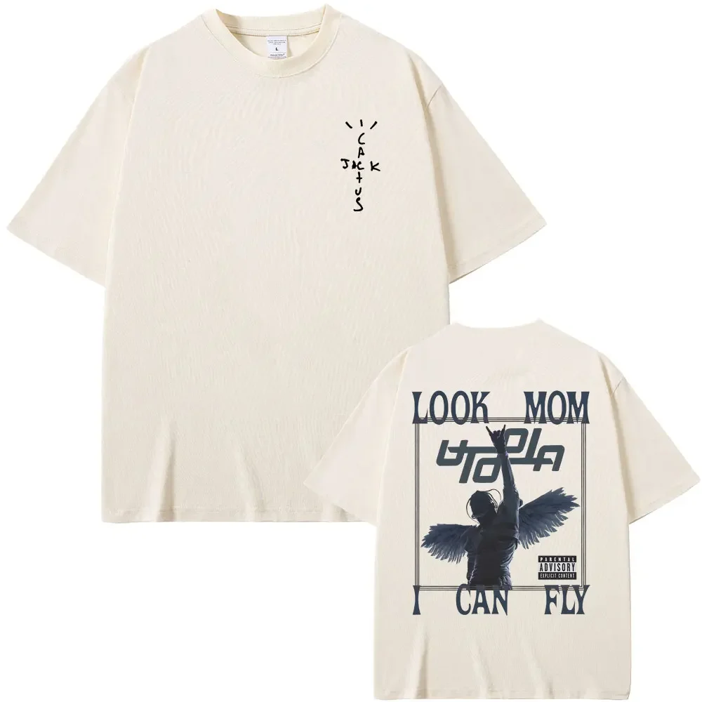 Hot Sale New Cactus Jack Utopia T-shirts Look Mom I Can Fly  T Shirt Men Women Hip Hop Fashion Brand Tshirt Streetwear