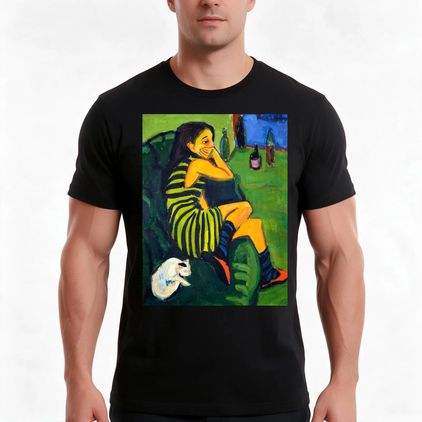 Vintage Ernst Ludwig Kirchner Artistin (Marzella) - 1910 Fine Art T-Shirt Summer Casual Cotton Tee Oversized Streetwear Tops