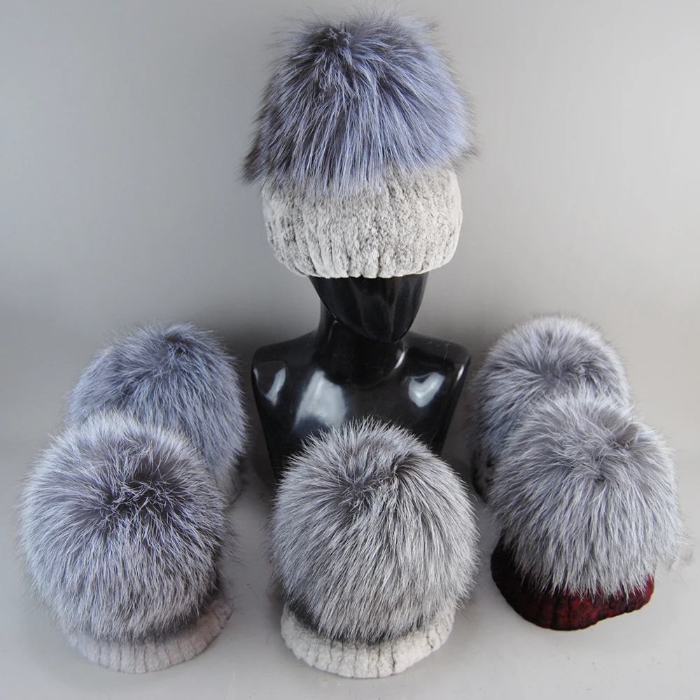 نمط جديد النساء الشتاء 100% حقيقية ريال ريكس الأرنب الفراء قبعة الطبيعية متماسكة لينة الفضة الثعلب الفراء قبعة سيدة الموضة الدافئة قبعات الفراء الحقيقي