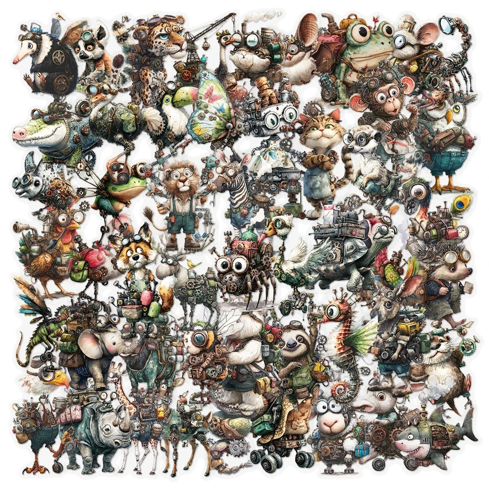 10/30/50pcs Punk Style Mechanical Animal Stickers Cartoon Creative Decals for Kids Toy Laptop Phone Scrapbook Bike Sticker Pack