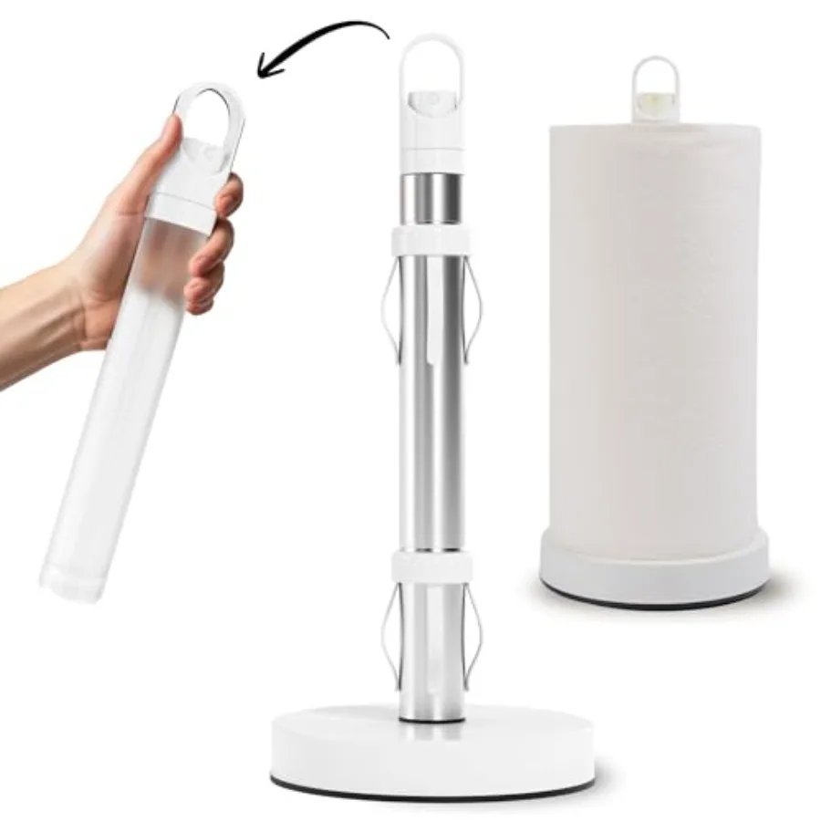 

Держатель для бумажных полотенец из нержавеющей стали с распылителем, система отрыва одной рукой, умная система вытягивания, бутылка-распылитель 5 унций, мощное крепление на присоске