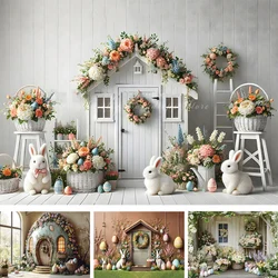 Easter Theme Backdrop Spring Garden Kids Baby Cake Smash Photocall Decors Bunny Eggs Family Party Backgrounds