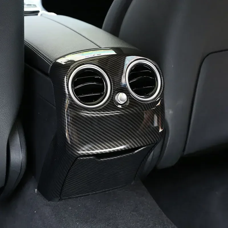 For Mercedes Benz C Class W205 2015-18 ABS Carbon Fiber Car Rear Air Conditioning Vent Anti-kick Cover Decorate Car Accessories