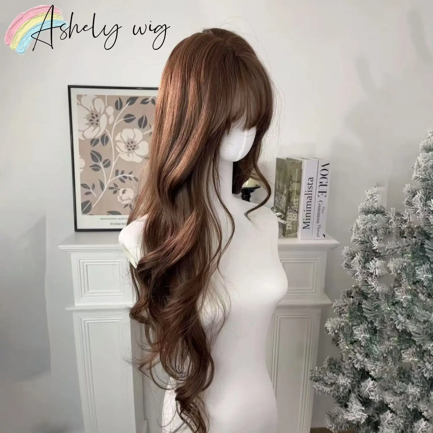 Rapunzel karamellfarbene große gewellte französische lockige Haarperücke für Frauen, Hochtemperaturfasern, synthetische Lolita-Perücken für den täglichen Gebrauch