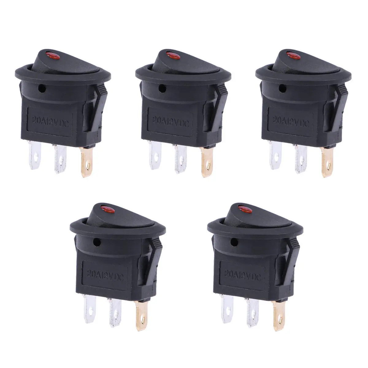 5Pcs LED Reset Push Button Switch 12V 16A 3-Pin Push on Off Round Type for Motorcycle Car Boat Fog Lamp Work Light
