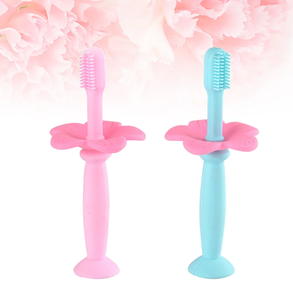 

2Pcs Training Toothbrush Silicone Manual Protective Baffle Safe Teething Oral Care Toothbrush