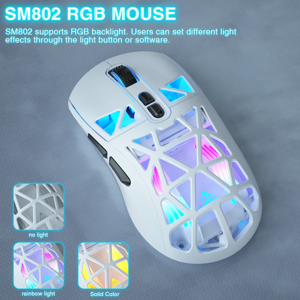 Imagem -05 - Mouse sem Fio para Jogos Ultra-leve Macro Personalizado Interruptor Substituível Rgb Gamer Mouse 10000 Dpi 63g Solakaka-sm802