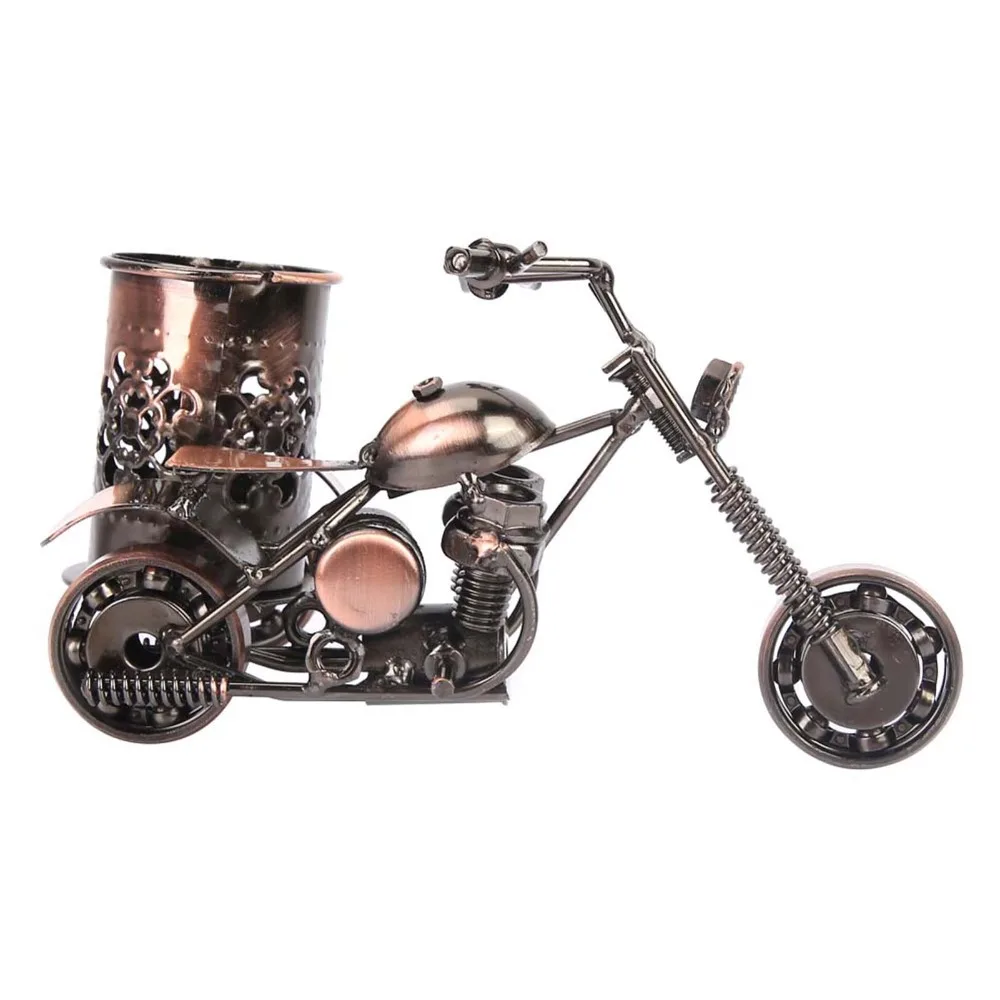 Iron Motorcycle Pen Holder Bronze Desktop Organizer Motorcycle Desk Decor Storage Box Practical Desk Pen Stand Bedroom Decor