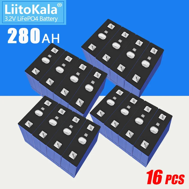 16PCS LiitoKala 3.2V 280Ah Lifepo4 Battery Cell Lithium Iron Phosphate Solar RV Grade A DIY 12V 24V 48V RV Boat Home Energy