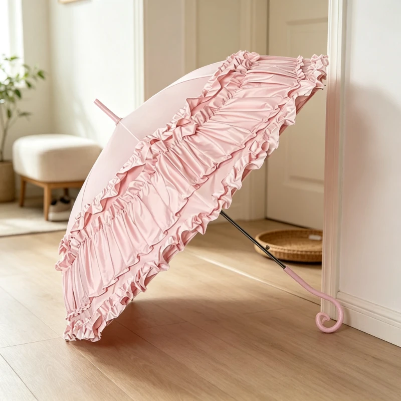 Black Coating UV Sun Parasol for Photography, Cosplay Lolita Lace Umbrella, Rain & Sun Dual-Use Prop for Comic Con & Studio