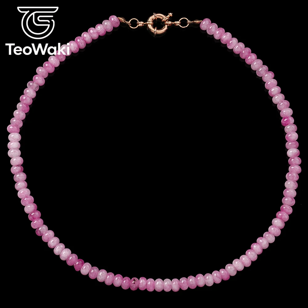 TeoWaki Natural Pink Chalcedony Abacus Bead Necklace Women Jewelry Gift for Valentine's Day Anniversary Daily Dating Wear 40cm