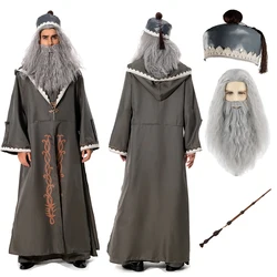 Magic Movie Cosplay Wizard Albus Role Play Costumes Beard Wig Disguise Halloween Carnival Party Fantasia Suit For Men Adult