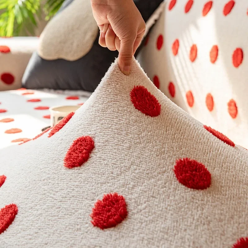 Universal Sofa Cover Red Polka Dot Living Room Couch Protector Anti Slip  Proof Warm Cotton Velvet Sofa Slipcover M164