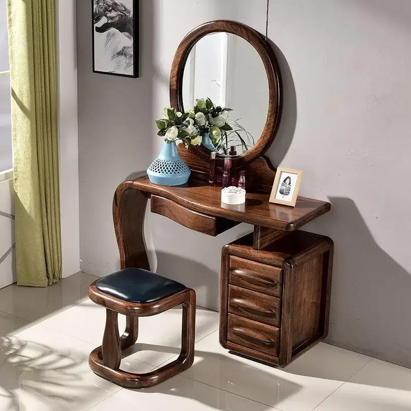Black walnut dresser solid wood multi-functional makeup table new Chinese home bedroom dresser storage cabinet integrated