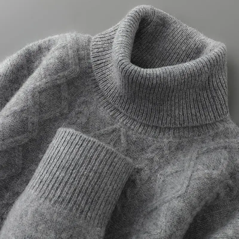 

Thiened Double Woolen Knitted Sweater Men's Casual Loose Fit High Collar Embroidered Base Layer irt Warm Busin Casual