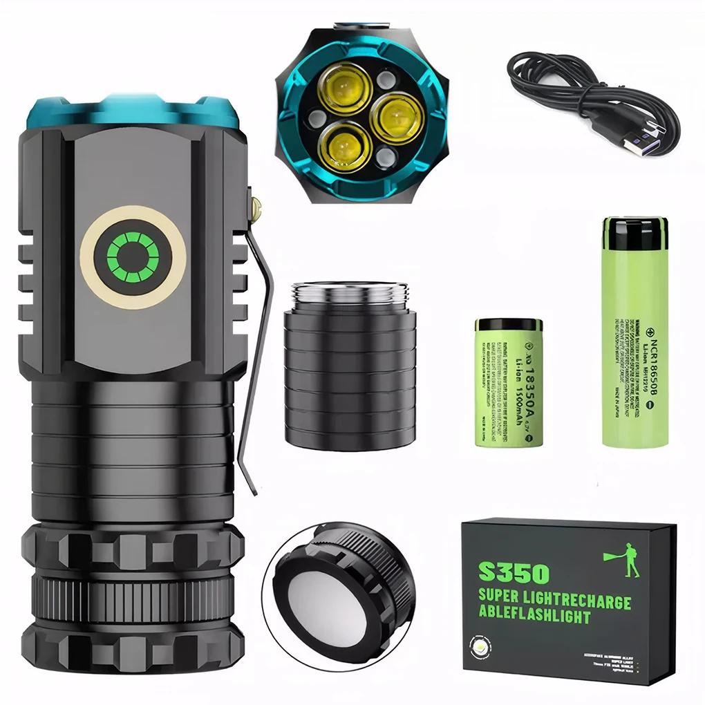 

S350 S450 LED Mini Flashlight Powerful Type-C Recharge 18350 Battery Torch SST20 10000LM Lamp with Tail Magnet Tactical Lantern