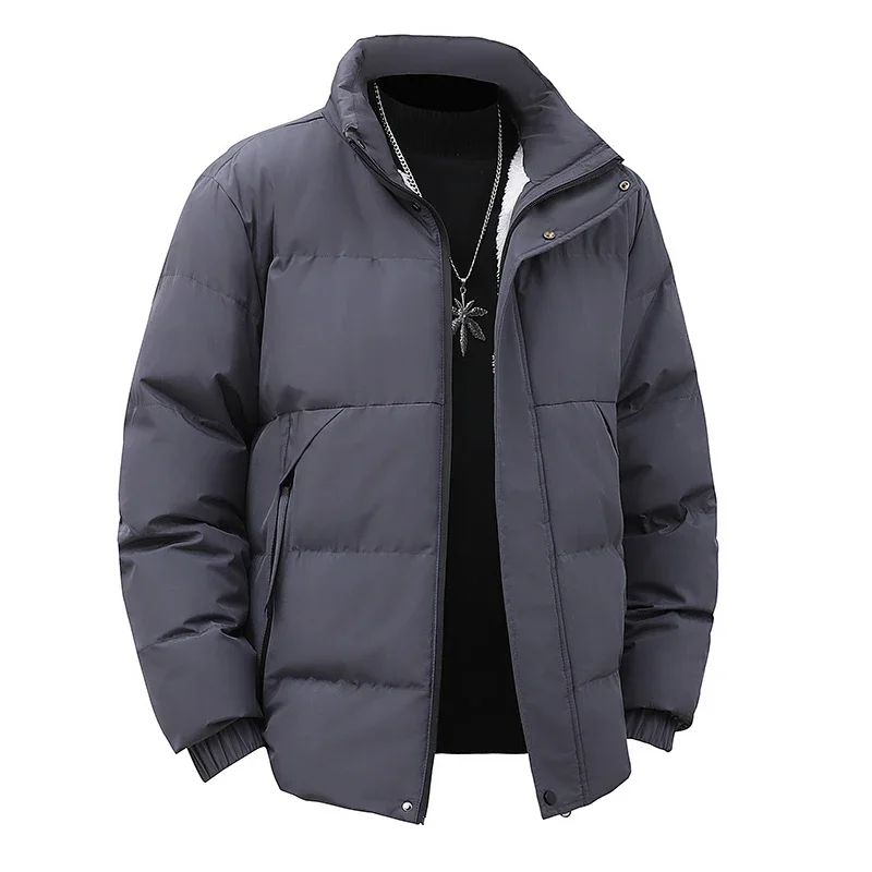Winter Stand Collar Down Jacket Men Warm Plush Cotton Clothes Comfortable Versatile Parkas Thickened Fleece Lined Puffer Jackets