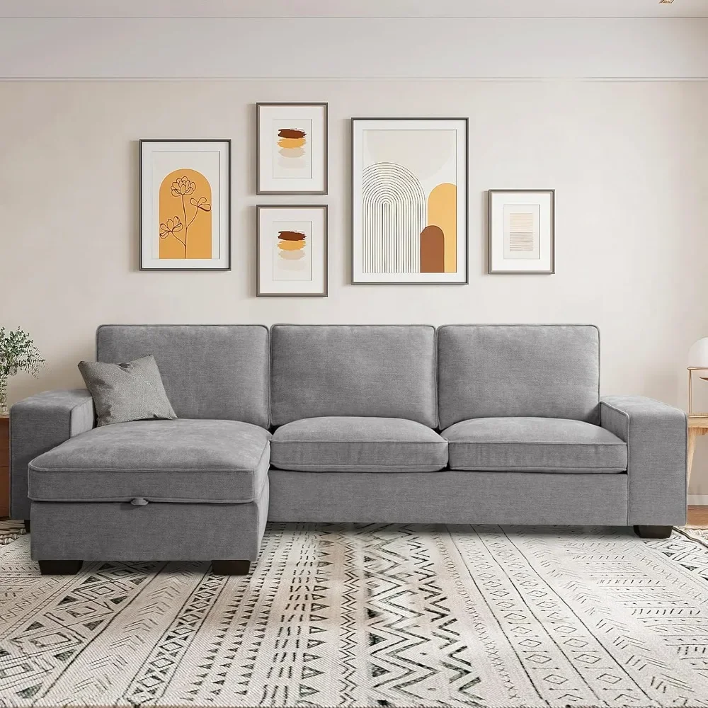 

L # 99“ Convertible Sectional Sofa,L Shaped Couch,Multi-Functional Reversible Sofa With USB And Type-C Charging Ports, Storage S