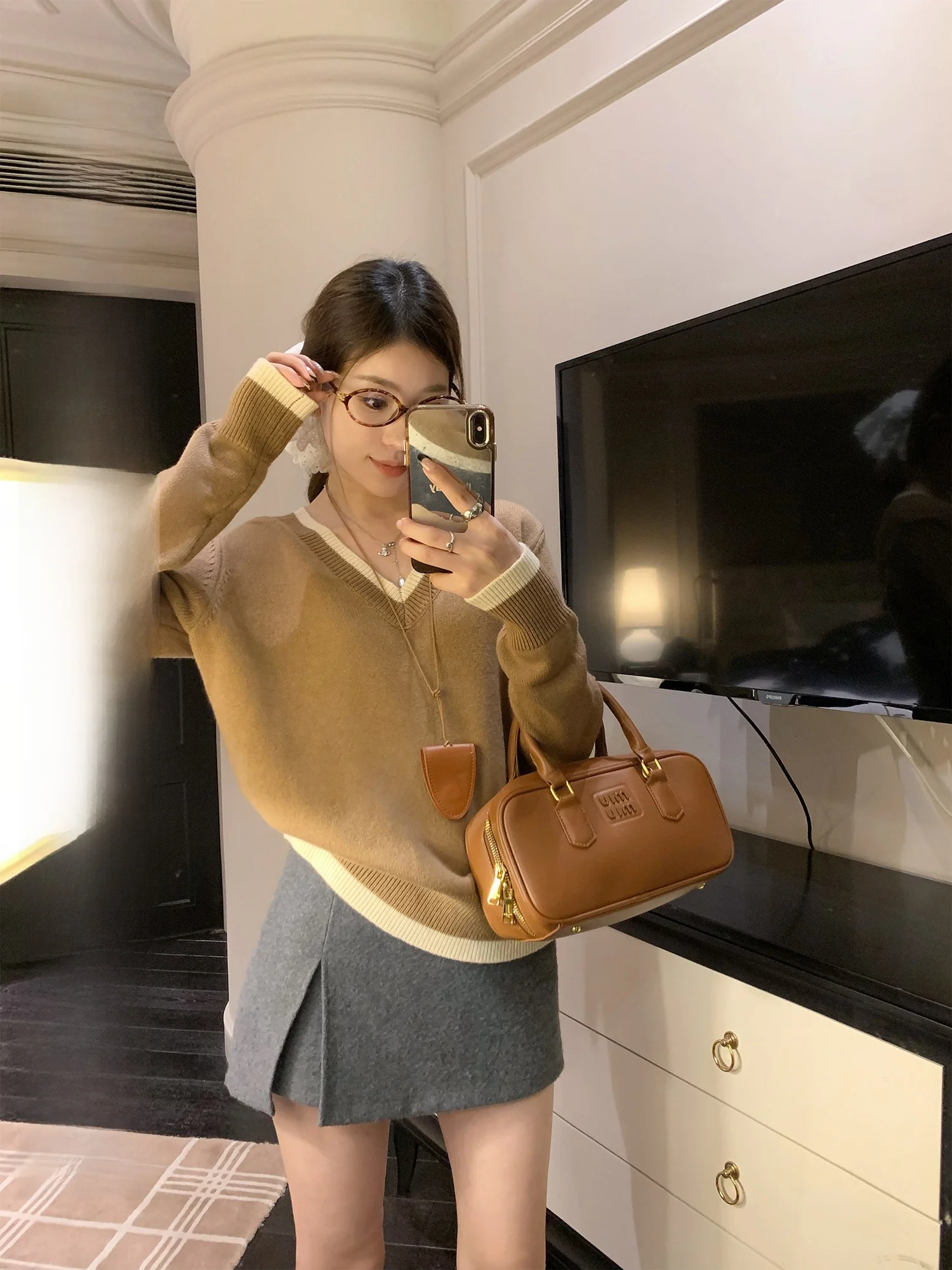 

Hhi женский свободный вязаный свитер с v-образным вырезом, повседневный круглый топ Ne Long Sve, осенне-зимняя верхняя одежда, удобный трикотаж