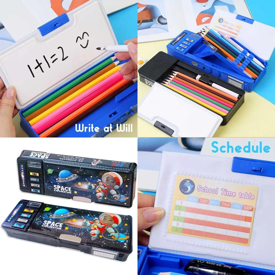 

Pop Up Multifunction Pencil Case with Cute Cartoon Design for and Teens: Features Password Lock Built-in Sharpener Daily Schedu
