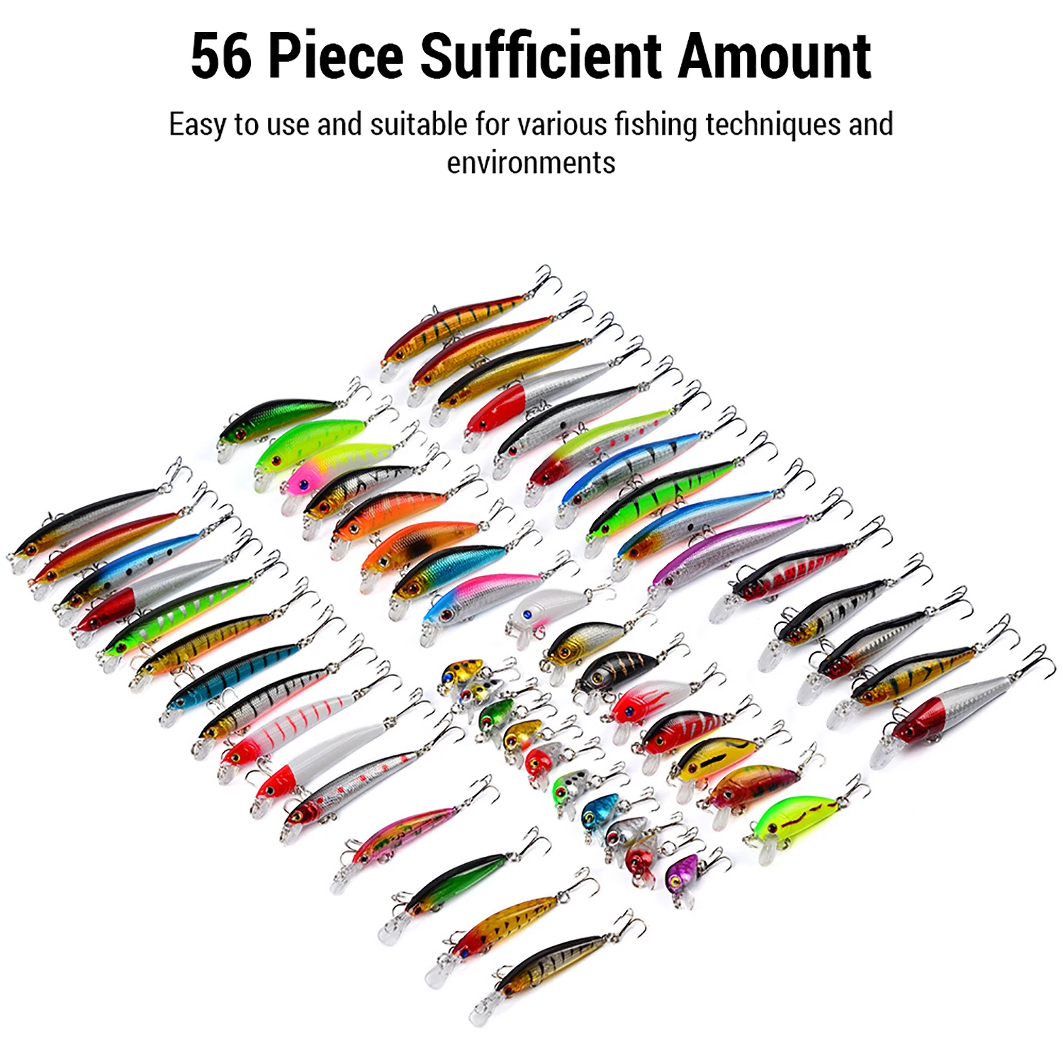 56 قطعة متعدد الألوان الصيد السحر عدة 2.9-10 سنتيمتر 1.9-8.5 جرام لينة الطعوم الصلبة مجموعة مع السنانير البلاستيك معدات صيد الأسماك للمياه المالحة