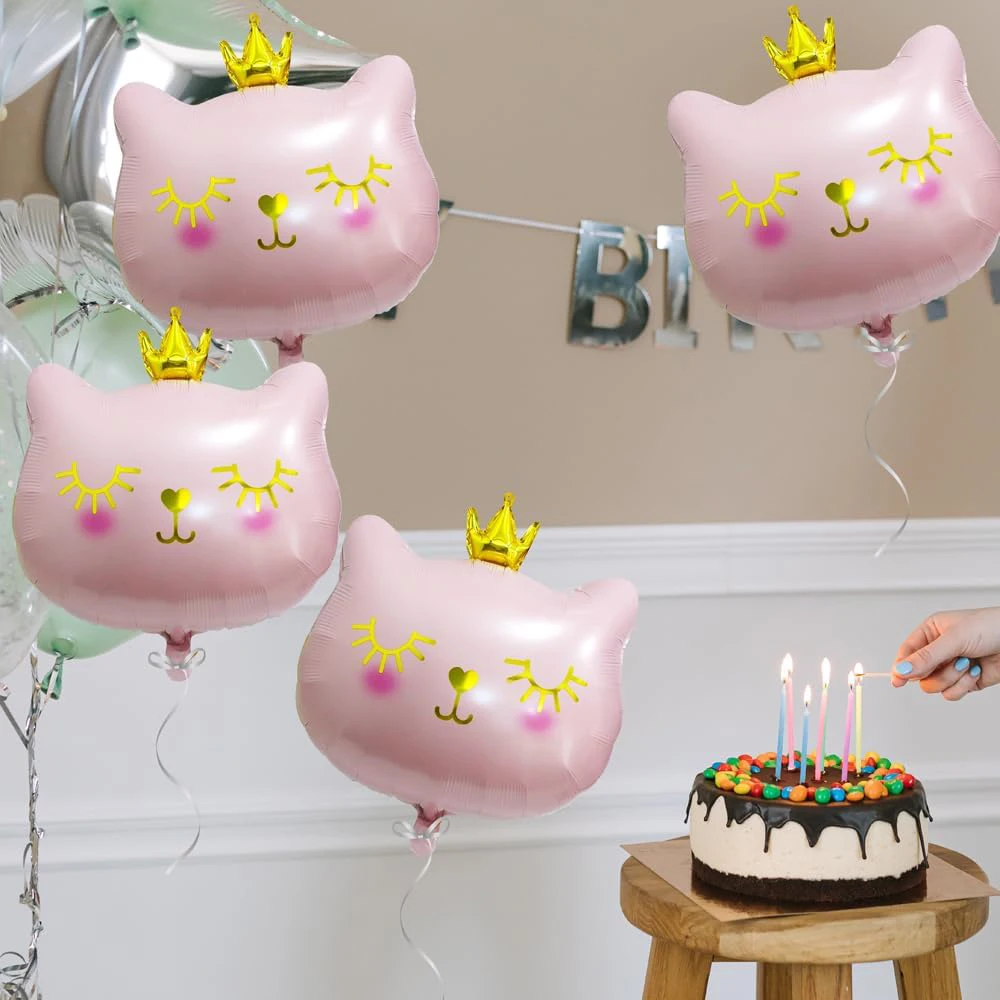 2/4 Stück Rosa Kronen-Katzen-Folienballon Niedlicher Cartoon Schwarzer Miau Haustier-Ballon Katzen-Tier-Party Geburtstagsdekoration Baby-Shower-Zubehör – Detail 9