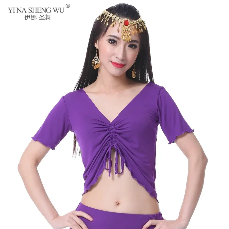 

Женский хлопковый топ для танцев, топ для практики танца живота, топ для взрослых с короткими рукавами, аксессуары для костюмов для танца живота, топы, 9 цветов, сексуальные топы