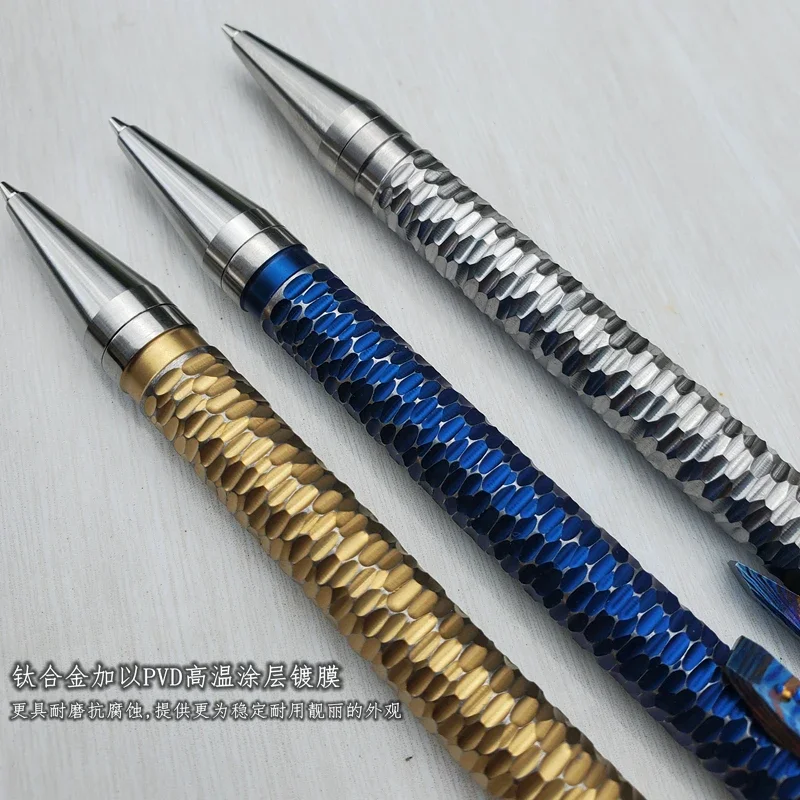EDC Titanium Alloy TC4 Mechanical Bolt Action 0.7mm Pencil with Damascus Clip  Multi-functional Portable Outdoor Tools 1 Piece