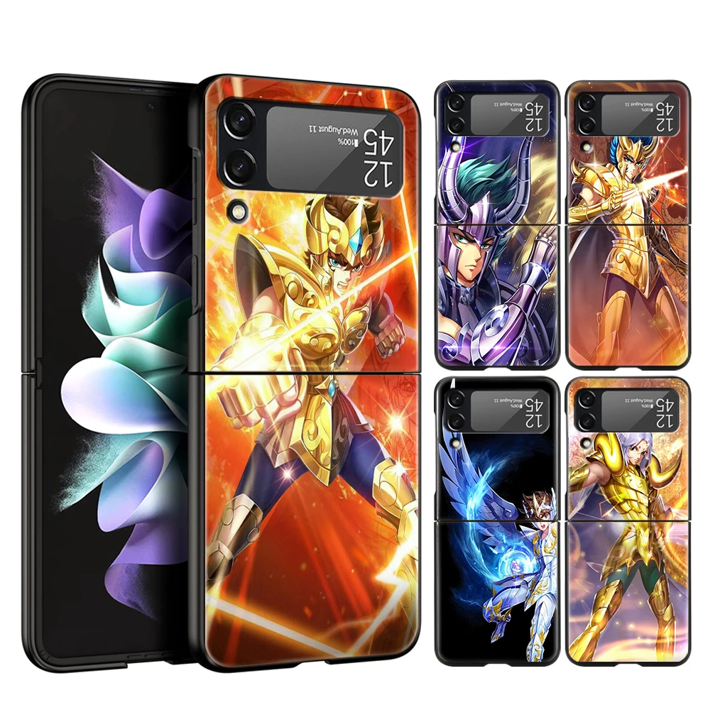 Saint Seiya Knights Of The Zodiac Hard PC Phone Case For Samsung Galaxy Z Flip 6 5 4 Black Cover For Galaxy Z Flip3 Foldable Bag