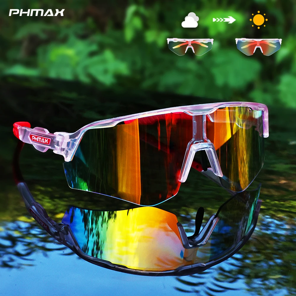 PHMAX Photochromic Cycling Glasses Men's Woman Bike Bicycle Polarized Sunglasses 2025 MTB Road Cycling Eyewear Goggle 100%