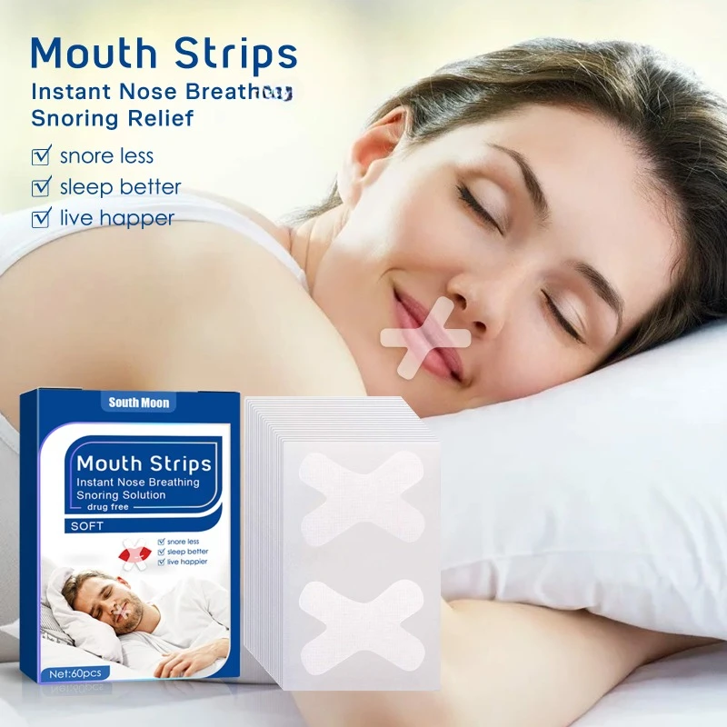 60pcs/box Mouth Tape Sleep Strips For Anti-snoring Mouth Breathing Tape To Improve Sleep Mouth Stickers For Snoring Lip Patches